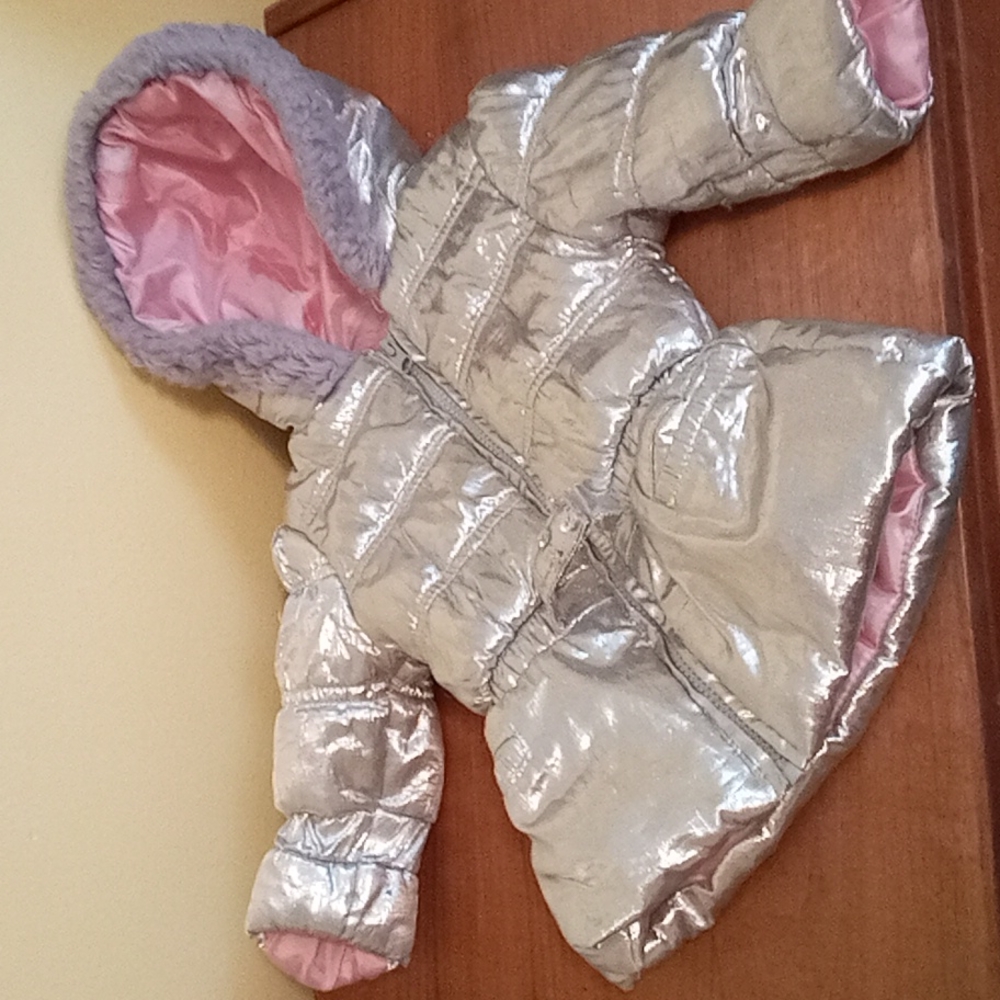 Toddler 2T Girl Metallic Silver Winter Jacket/Coat with Hood